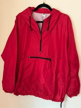 GAP Factory Red Packable Anorak Windbreaker Jacket Hooded Nylon M w/ Storage Bag